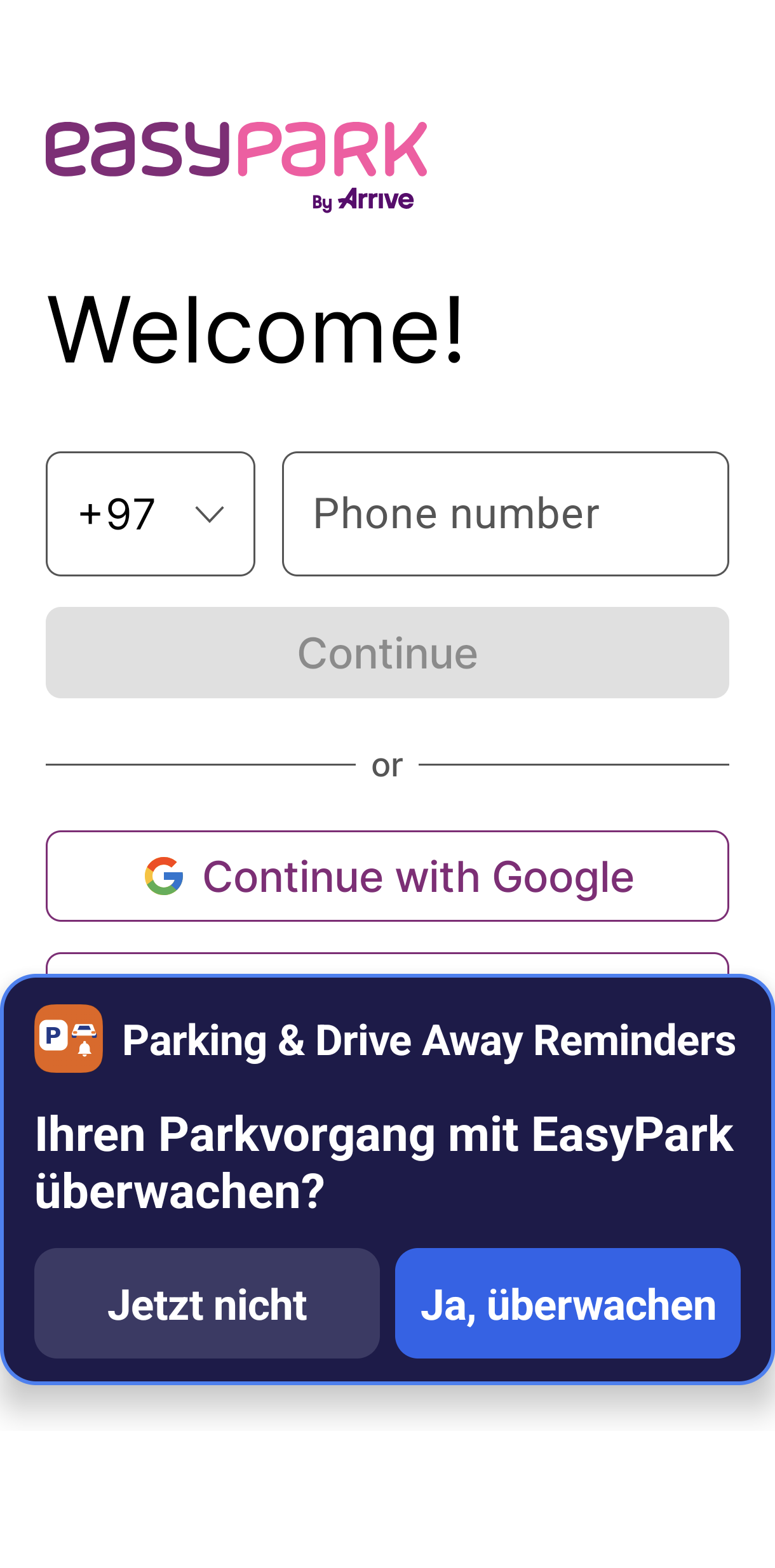 Die Karte erscheint über der Park-App — ein Tipp, und die Überwachung läuft