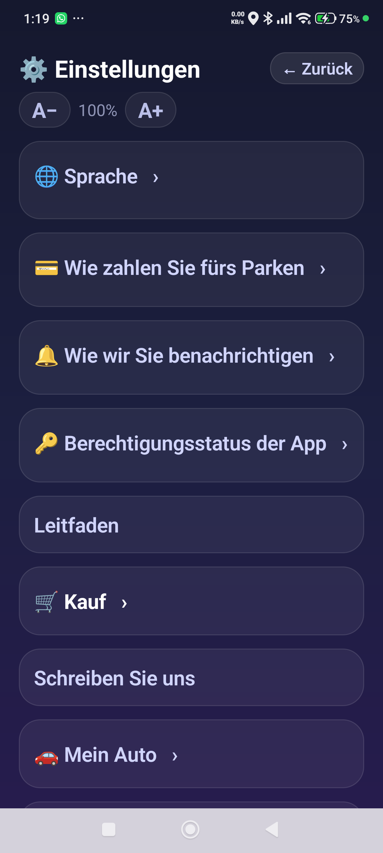 Der Einstellungsbildschirm