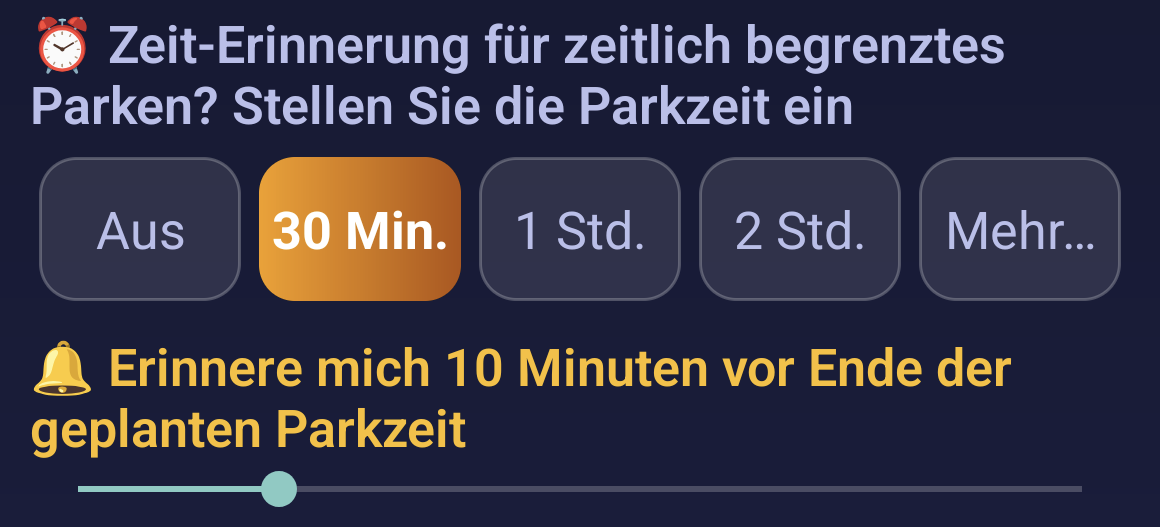 Die Parkzeit wählen — eine Erinnerung, die Sie sich selbst setzen