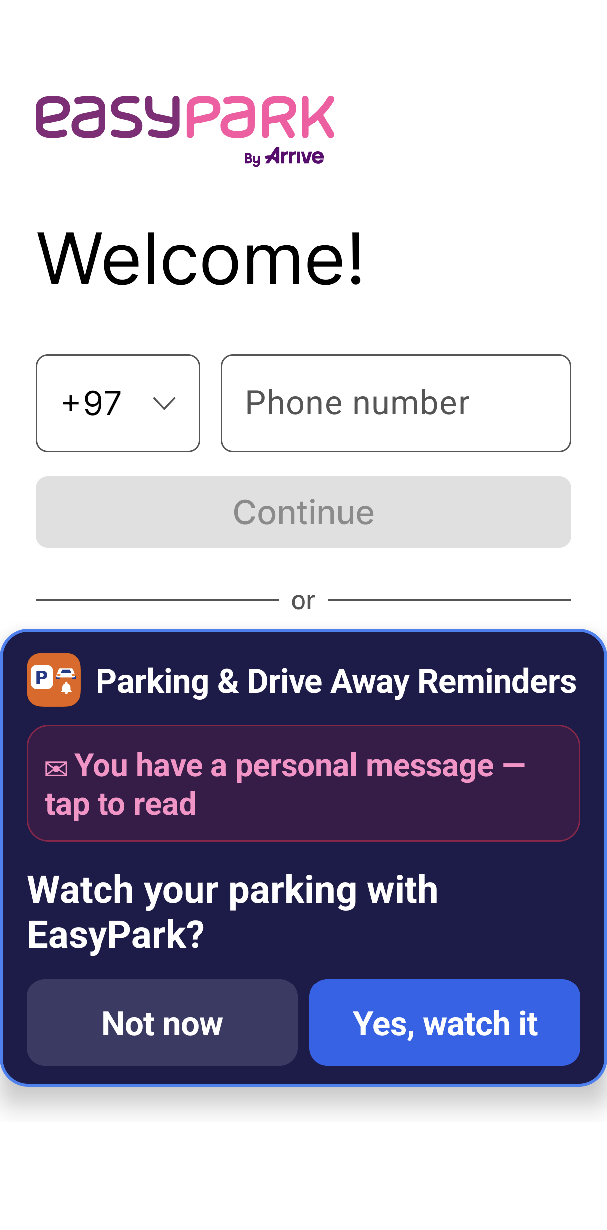 The pink bar on the card — a personal message is waiting