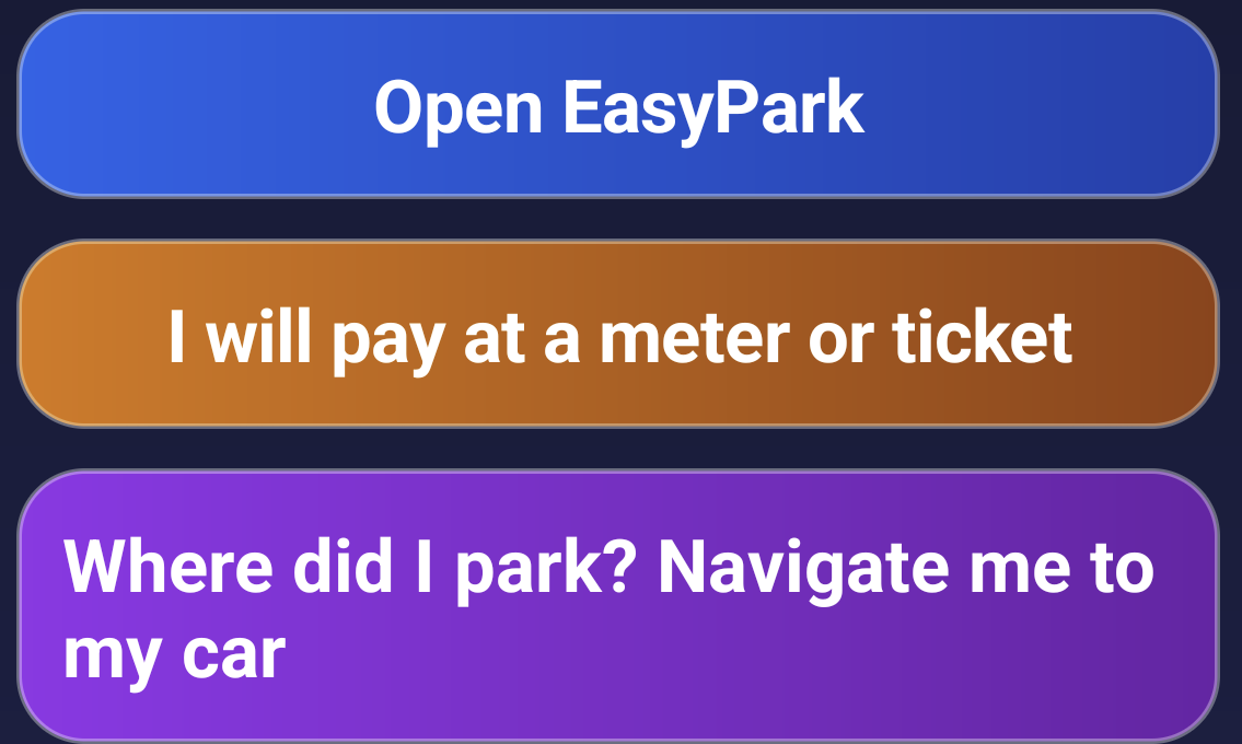 A button for every parking app on your phone, and one for a meter or a ticket